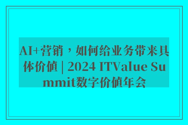 AI+营销，如何给业务带来具体价值 | 2024 ITValue Summit数字价值年会