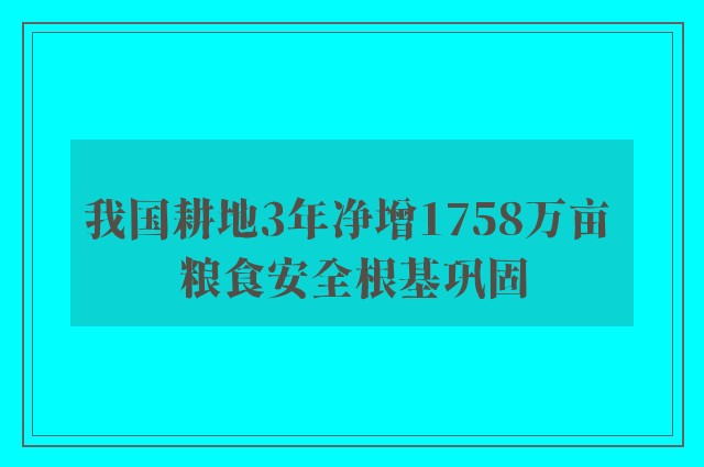 我国耕地3年净增1758万亩 粮食安全根基巩固